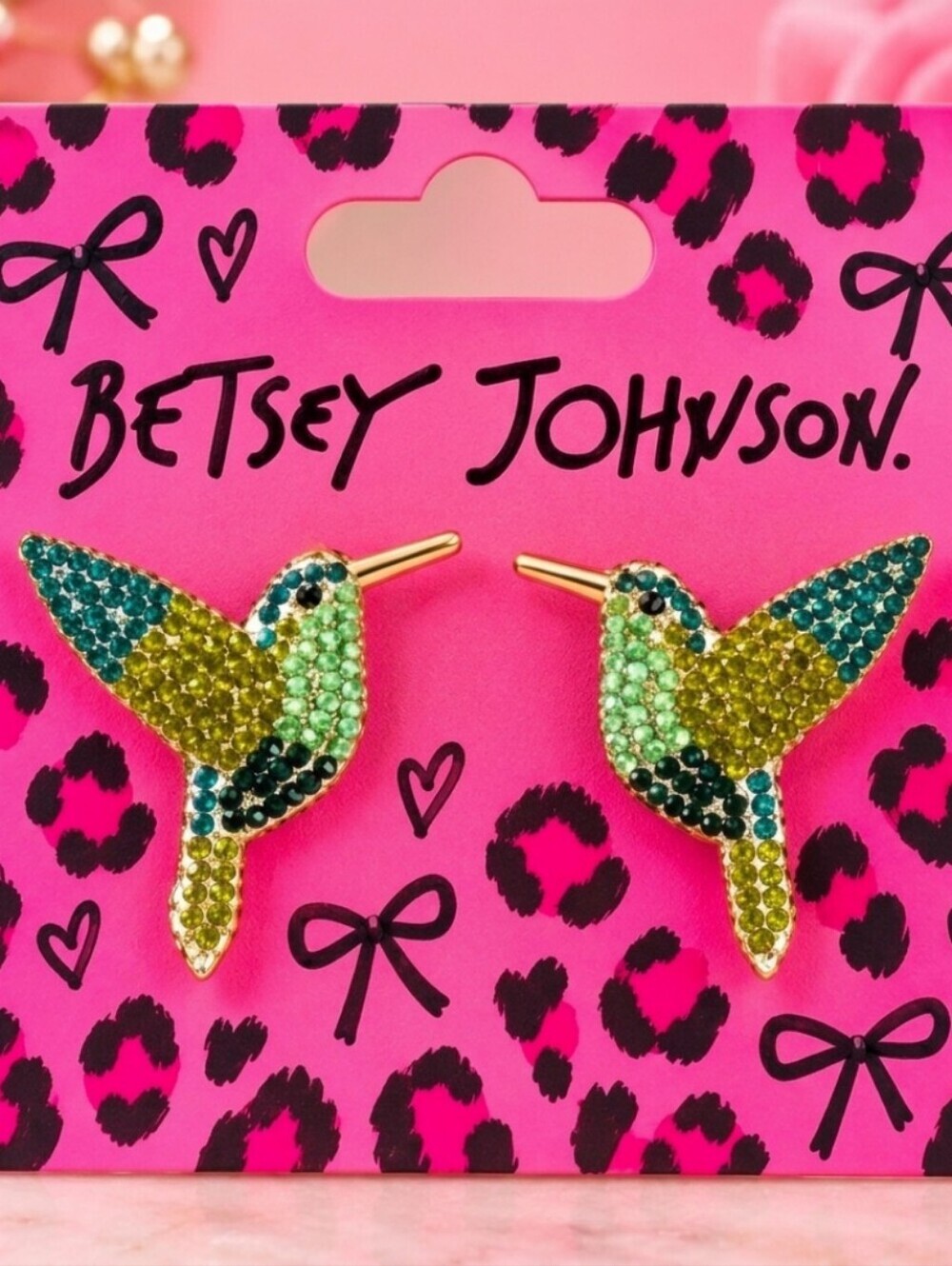 BETSEY JOHNSON JEWELED HUMMINGBIRD EARRINGS